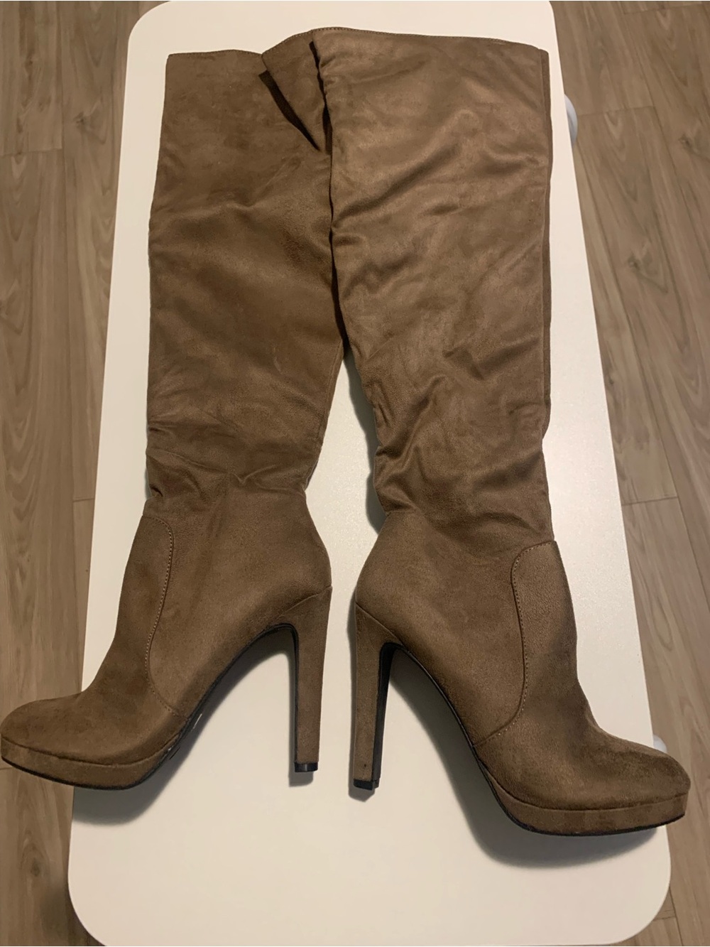 Wild Diva Taupe Over-the-Knee Suede Platform Boots